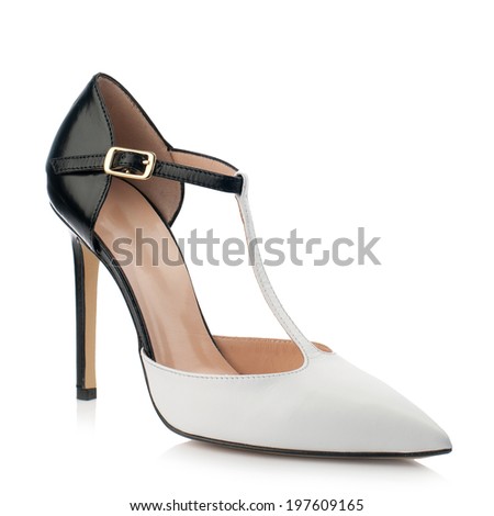 Black and white high heel women shoe isolated on white background.