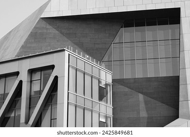 Black and white image of a building.