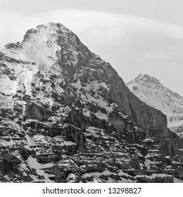 Black and white image of eiger north face, switzerland.