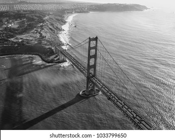 Black And White Image Of The Golden Gate Bridge As Seen From Above