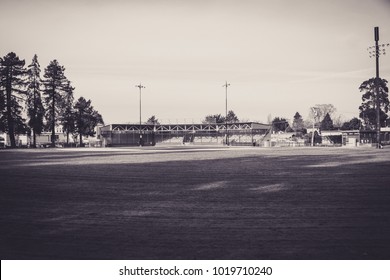 Black & White Image Of Highschool Baseball Field