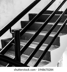 Black And White Image Of An Internal Public Car Park Staircase Or Stairs With No People