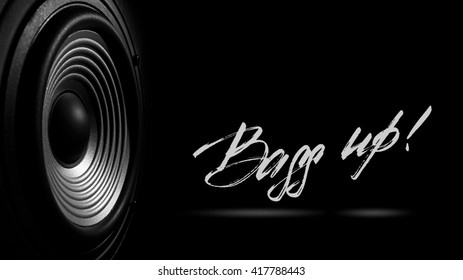 Black And White Image Of A Membrane Sound Speaker Isolated On A Black Background.  Photos Contains Handwritten Text 