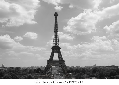 Black And White Image Night Mode Eiffel Tower Paris France