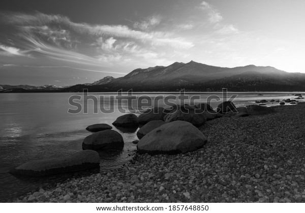 Black White Image Rocky Shorelines Lake Stock Photo (Edit Now) 1857648850