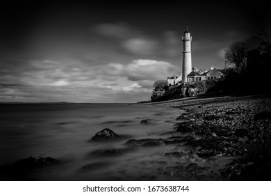 Black and white image of Tayport lighthouse, fife, Scotland, uk. - Powered by Shutterstock