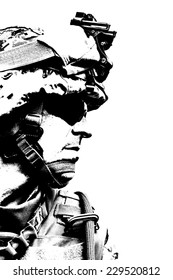 Black White Image Of US Marine In Uniform