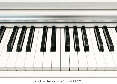 Black and white keys on an electronic piano. Piano keys closeup. Classic piano keyboard.