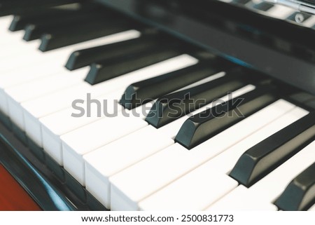 Black and white keys on an electronic piano. Piano keys closeup. Classic piano keyboard.