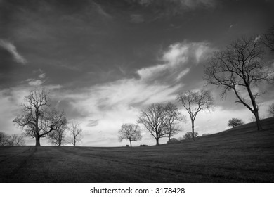 black & white landscape with dramatic clouds