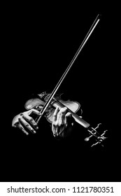 black and white male violinist hands playing violin, music background