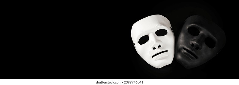 Black and white mask, acting courses, banner, good and evil, psychology and psychiatry,mental health