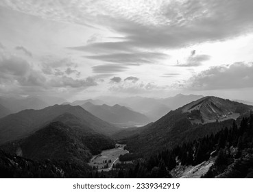 Black and White Mountain Range with dramatic sky