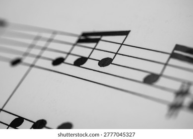Black and White Music Sheet Notes Close-Up Macro