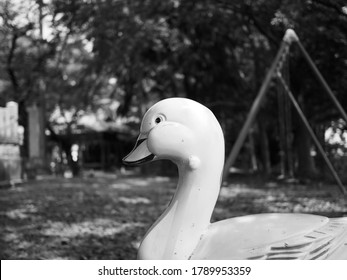 Black And White, Old Playground Equipment For Children In The Shrine, Very Shallow Depth Of Field