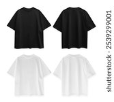 Black and White Oversized T-Shirt Front and Back Mockup with White Background