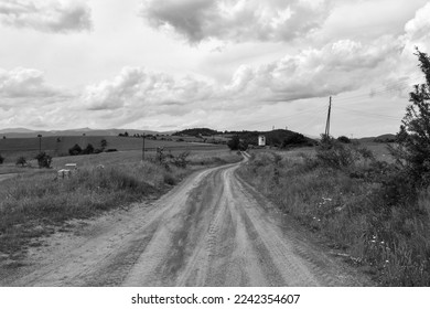 Black and white panorama in a rural area of ​​Serbia... - Powered by Shutterstock