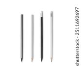 Black and white pencil mockup with eraser isolated on white background