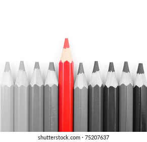 Black And White Pencils With On Red Pencil Isolated