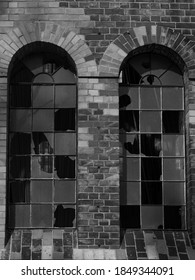 Black And White Photo Of An Abandoned Brick Rotunda In Warsaw