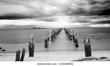 Black and White photo of Abandoned Pier - Victoria - Australia - Powered by Shutterstock