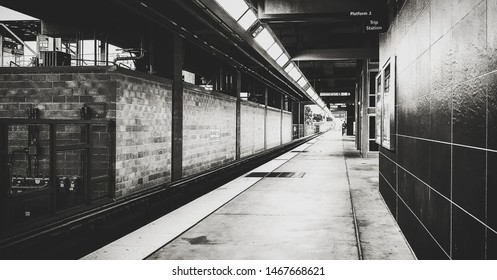 Black And White Photo Of A BART Station In The Bay Area