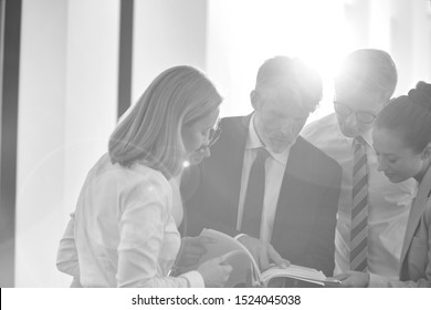 Black And White Photo Of Bussiness People On Meeting In Office