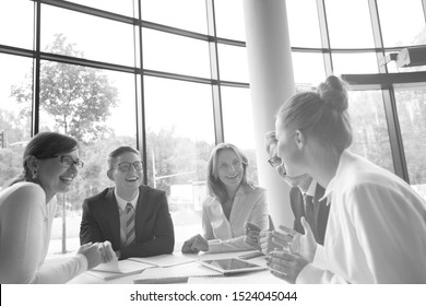 Black And White Photo Of Bussiness People On Meeting In Office