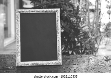 Black And White Photo Frame With Drops Of Water. Mock Up.