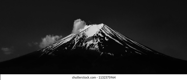 black and white photo of mount Fuji. 