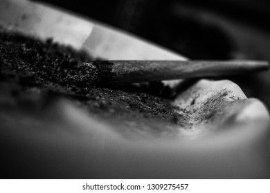 A Black And White Photo Of A Spliff In An Ash Tray.