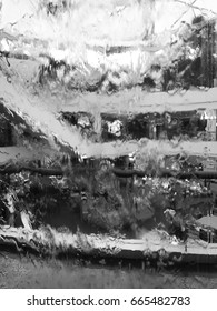 Black And White Photo Of Water Dripping Down On A Glass Wall.