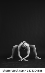 Black And White Photo Of Yoga Girl Performing Asana.