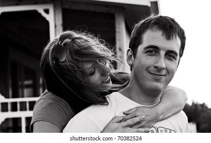 Black And White Photo Of Young Caucasian Couple