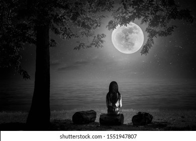 Girl looking moon Images, Stock Photos & Vectors | Shutterstock