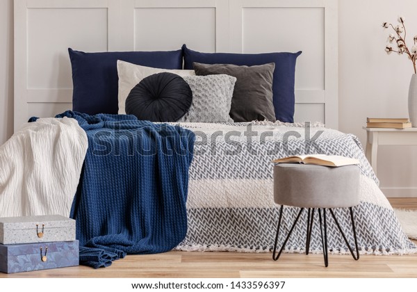 Black White Pillows On Cozy Bed Stock Photo Edit Now