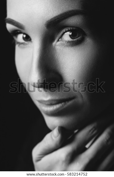 Black White Portrait Attractive Brunette Sexy Stock Photo Edit
