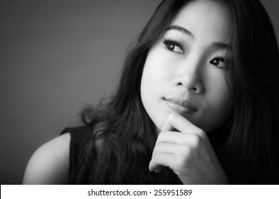 Black And White Portrait Of Beautiful Happy Woman