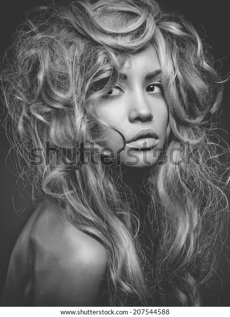 Black White Portrait Beautiful Woman Magnificent Stock Photo Edit
