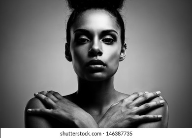 Black And White Portrait Of A Beautiful Young African Woman.