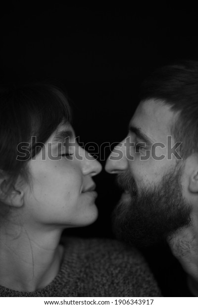 black and white portrait of a\
couple in love close-up. Couple in love. A family. Valentine\'s\
Day.