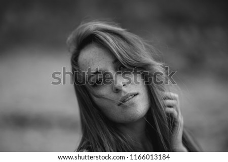 Similar – Close up portrait of happy blonde girl