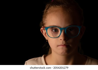 Black And White Portrait Of A Girl With Down Syndrome