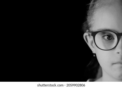 Black And White Portrait Of A Girl With Down Syndrome