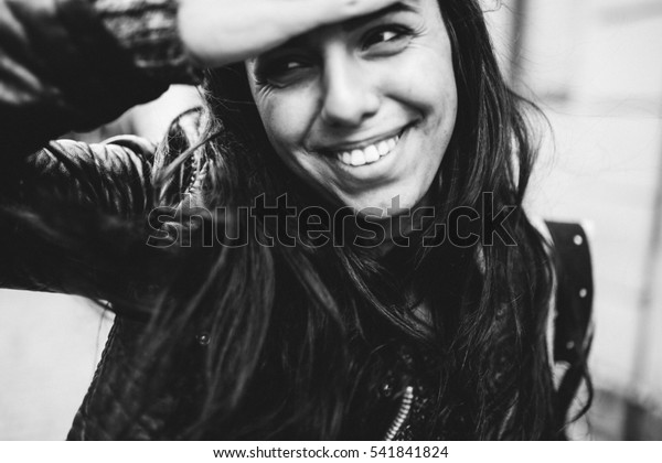 Black White Portrait Happy Young Girl Stock Photo (Edit Now) 541841824