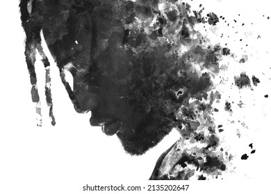 A black and white portrait of a man combined with an abstract painting. Paintography.
