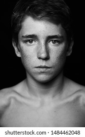 Black And White Portrait Of Tween Boy