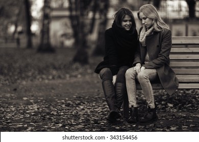 Black And White Portrait Of Two Women Friends