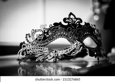 A Black And White Portrait Of A Venetian Mask To Hide Your Identity On A Masquerade Ball And Shroud Yourself In Mystery.