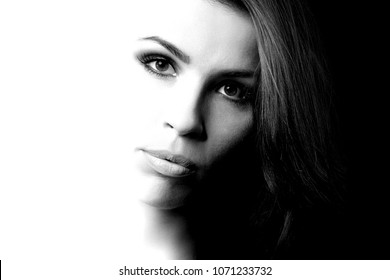 Black And White Portrait Of Woman, High Contrast Abstraction